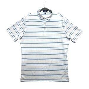 Dunhill Links Polo Shirt Mens Large White Blue Striped Performance Golf